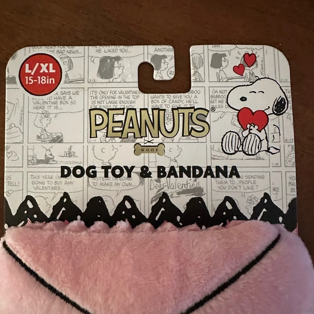 Peanuts Valentine Woof dog squeaky toy and bandana